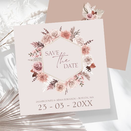 Stoffig Roos Pampas Grass Krans Bewaar de datum Save The Date