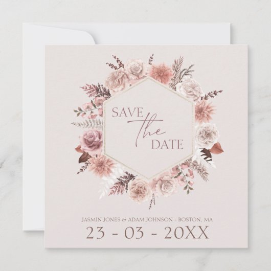 Stoffig Roos Pampas Grass Krans Bewaar de datum Save The Date (Voorkant)