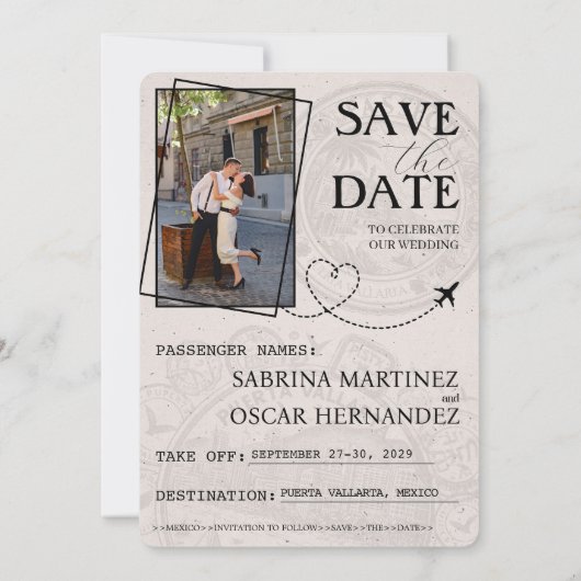 Stoffig Roos Puerta Vallarta Passport Bewaar de da Save The Date (Achterkant)