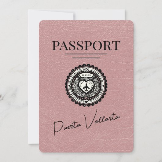 Stoffig Roos Puerta Vallarta Passport Bewaar de da Save The Date (Voorkant)