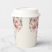 Stoffig Roos Red Cream Waterverf Floral 80th Papieren Bekers (Links)