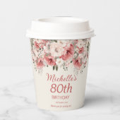 Stoffig Roos Red Cream Waterverf Floral 80th Papieren Bekers (Achterkant)