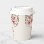 Stoffig Roos Red Cream Waterverf Floral 80th Papieren Bekers (Rechts)