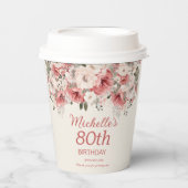 Stoffig Roos Red Cream Waterverf Floral 80th Papieren Bekers (Voorkant)