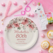 Stoffig Roos Red Cream Waterverf Floral 80th Papieren Bordje (Feest)