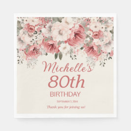 Stoffig Roos Red Cream Waterverf Floral 80th Servet