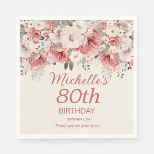 Stoffig Roos Red Cream Waterverf Floral 80th Servet