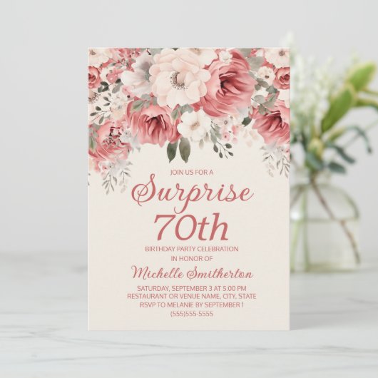 Stoffig Roos Red Cream Waterverf Floral Surprise Kaart (Staand voorkant)