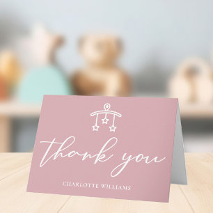 Stoffig Roos Roze Baby shower Gepersonaliseerd Bedankkaart