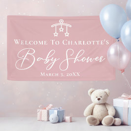 Stoffig Roos Roze Baby shower Gepersonaliseerde Pa Spandoek