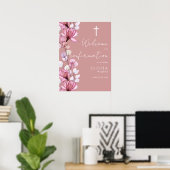 Stoffig Roos Roze Bloemen Bevestiging Welkomstbord Poster (Thuiskantoor)