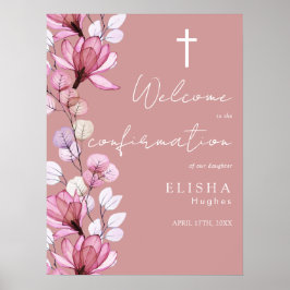 Stoffig Roos Roze Bloemen Bevestiging Welkomstbord Poster