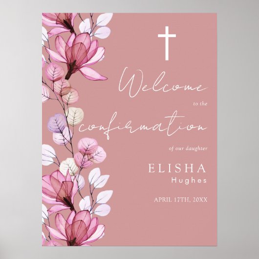 Stoffig Roos Roze Bloemen Bevestiging Welkomstbord Poster (Voorkant)