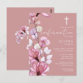 Stoffig Roos Roze Bloemen Bevestigingsuitnodiging Briefkaart (Voorkant / Achterkant)