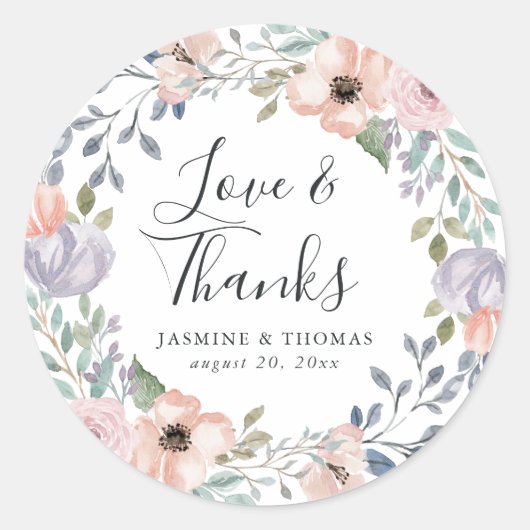 Stoffig Roos Roze Bloemen | Dank u huwelijksgunst Ronde Sticker (Voorkant)