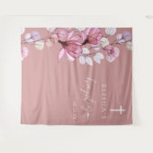 Stoffig Roos Roze Bloemen Doop Foto Achtergrond Wandkleed (Voorkant (horizontaal))