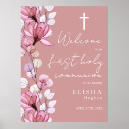 Stoffig Roos Roze Bloemen Heilig Avondmaal Welkoms Poster