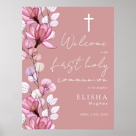 Stoffig Roos Roze Bloemen Heilig Avondmaal Welkoms Poster (Voorkant)