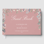 Stoffig Roos Roze Bloemen Wildflowers Cascade Wedd Gastenboek (Voorkant)