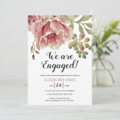 Stoffig roos roze bloemenbruiloft verlovingsfeest kaart (Staand voorkant)