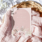 Stoffig Roos Roze Boog Blush Bloemen bruiloft Kaart