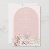 Stoffig Roos Roze Boog Blush Bloemen bruiloft Kaart (Voorkant)