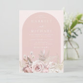 Stoffig Roos Roze Boog Blush Bloemen bruiloft Kaart (Staand voorkant)