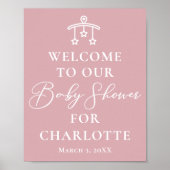 Stoffig Roos Roze Chic Gepersonaliseerd Baby showe Poster (Voorkant)