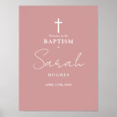 Stoffig Roos Roze Doopsel Doopsel Welkomstbord Poster (Voorkant)