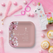 Stoffig Roos Roze Doorzichtige Bloembevestiging Papieren Bordje (Feest)