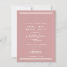 Stoffig Roos Roze Eerste Heilige Communie Uitnodig Briefkaart