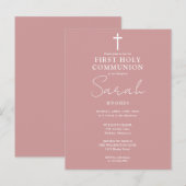 Stoffig Roos Roze Eerste Heilige Communie Uitnodig Briefkaart (Voorkant / Achterkant)