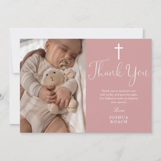 Stoffig Roos Roze Elegant Script Fotodoop Bedankkaart (Voorkant)