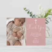 Stoffig Roos Roze Elegant Script Fotodoop Bedankkaart (Staand voorkant)