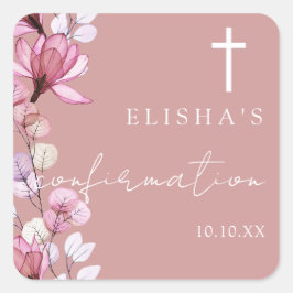 Stoffig Roos Roze Elegante Bloembevestiging Vierkante Sticker