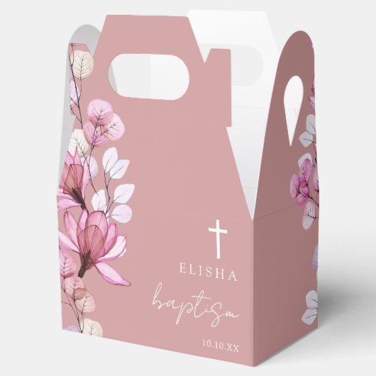 Stoffig Roos Roze Elegante Bloemdoop Bedankdoosjes (Geopend)