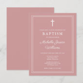 Stoffig Roos Roze Elegante Grensdoopuitnodiging Briefkaart (Voorkant / Achterkant)