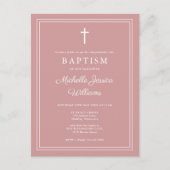 Stoffig Roos Roze Elegante Grensdoopuitnodiging Briefkaart (Voorkant)