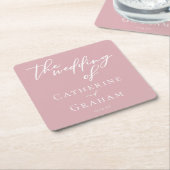 Stoffig Roos Roze Gepersonaliseerde bruiloft Kartonnen Onderzetters (Schuin)