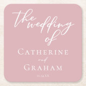 Stoffig Roos Roze Gepersonaliseerde bruiloft Kartonnen Onderzetters (Voorkant)