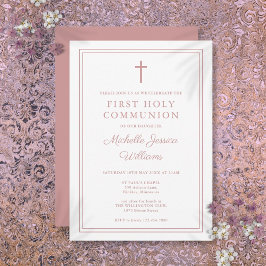 Stoffig Roos Roze Grens Eerste Heilige Communie Kaart