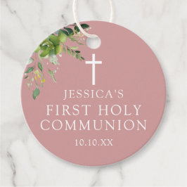 Stoffig Roos Roze groen Eerste Heilige Communie Bedankjes Labels