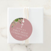 Stoffig Roos Roze groen Eerste Heilige Communie Bedankjes Labels (In situ)