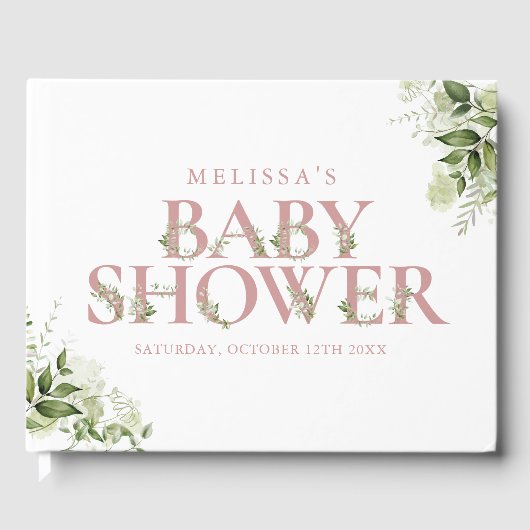 Stoffig Roos Roze groen Letter Baby shower Gastenboek (Voorkant)