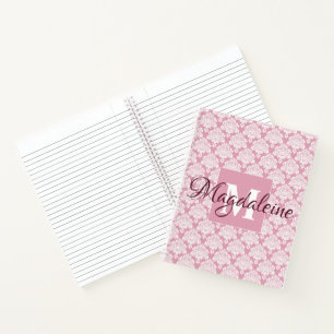 Stoffig Roos Roze  Lacy Damask Monogrammed Notitieboek