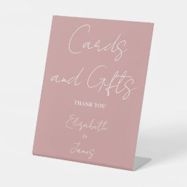 Stoffig Roos Roze minimalistische script Kaarten e Reclamebord Met Voetstuk