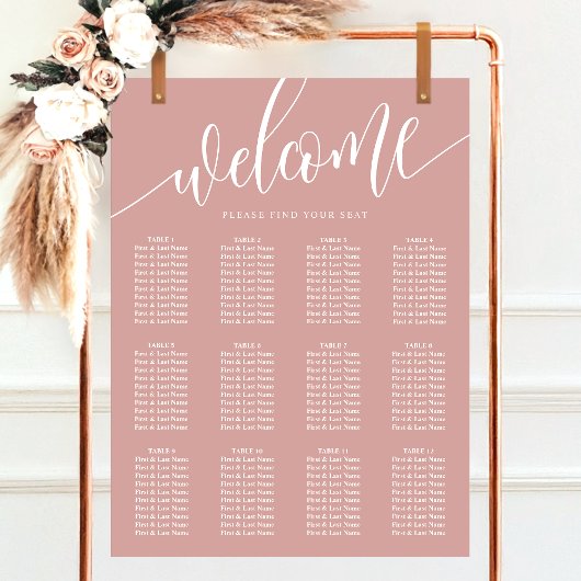 Stoffig Roos Roze Minimalistische Wedding Zitkaart Poster