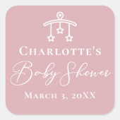 Stoffig Roos Roze Modern Baby shower Vierkante Sticker (Voorkant)