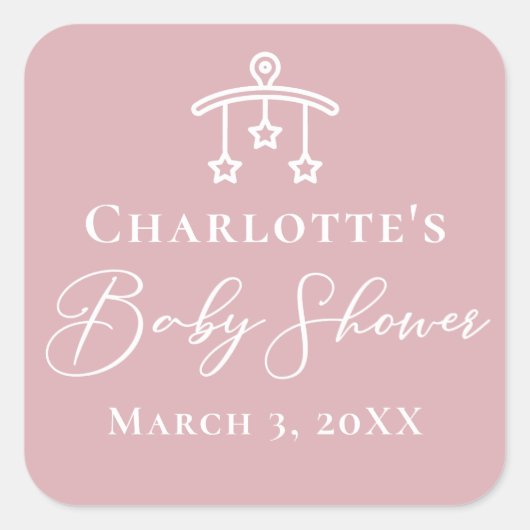Stoffig Roos Roze Modern Baby shower Vierkante Sticker (Voorkant)