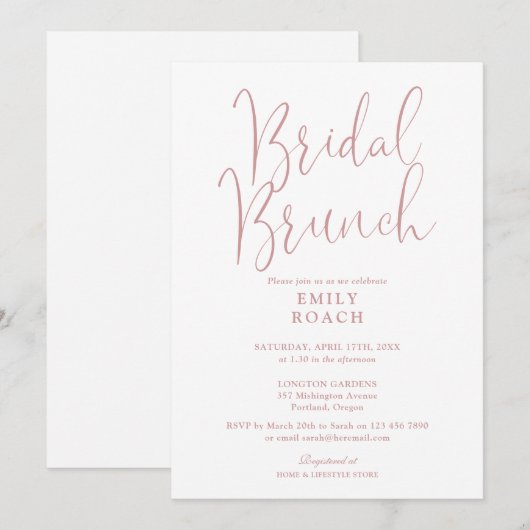 Stoffig Roos Roze Modern Script Bruids Bunch Showe Kaart (Voorkant / Achterkant)